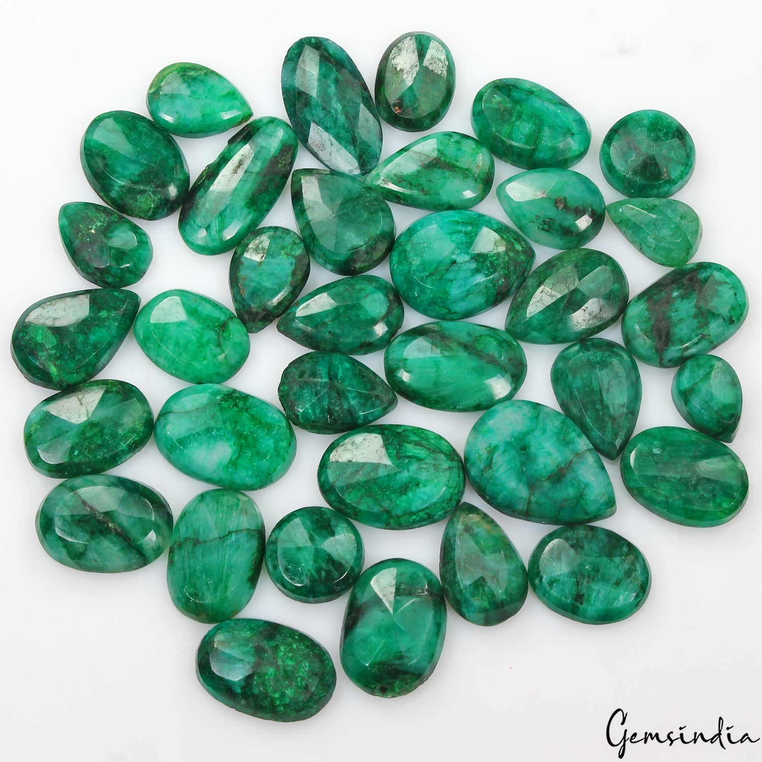500 Ct/35 Pc Natural Brazilian Green Emerald Mix Cut Loose Faceted Gemstones Lot