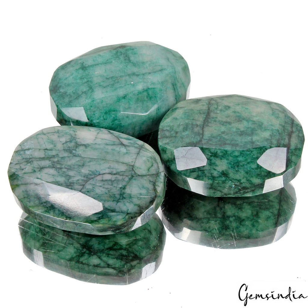 1230 Cts/3 Pcs Natural Green Emerald Oval Cut Loose 51-54mm Huge Gemstones Lot