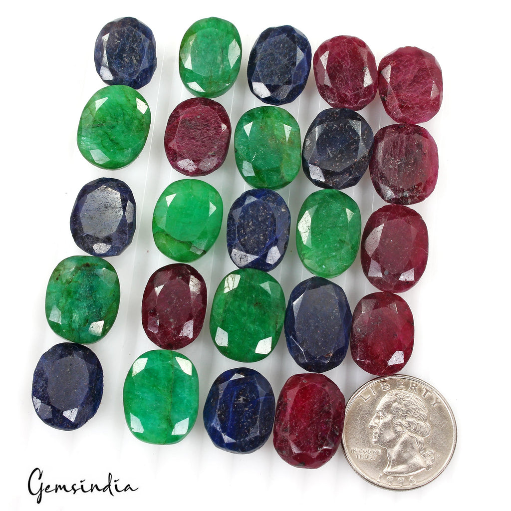 530 Ct Natural Ruby Emerald Sapphire Oval Cut Faceted Loose Certified Gems Lot