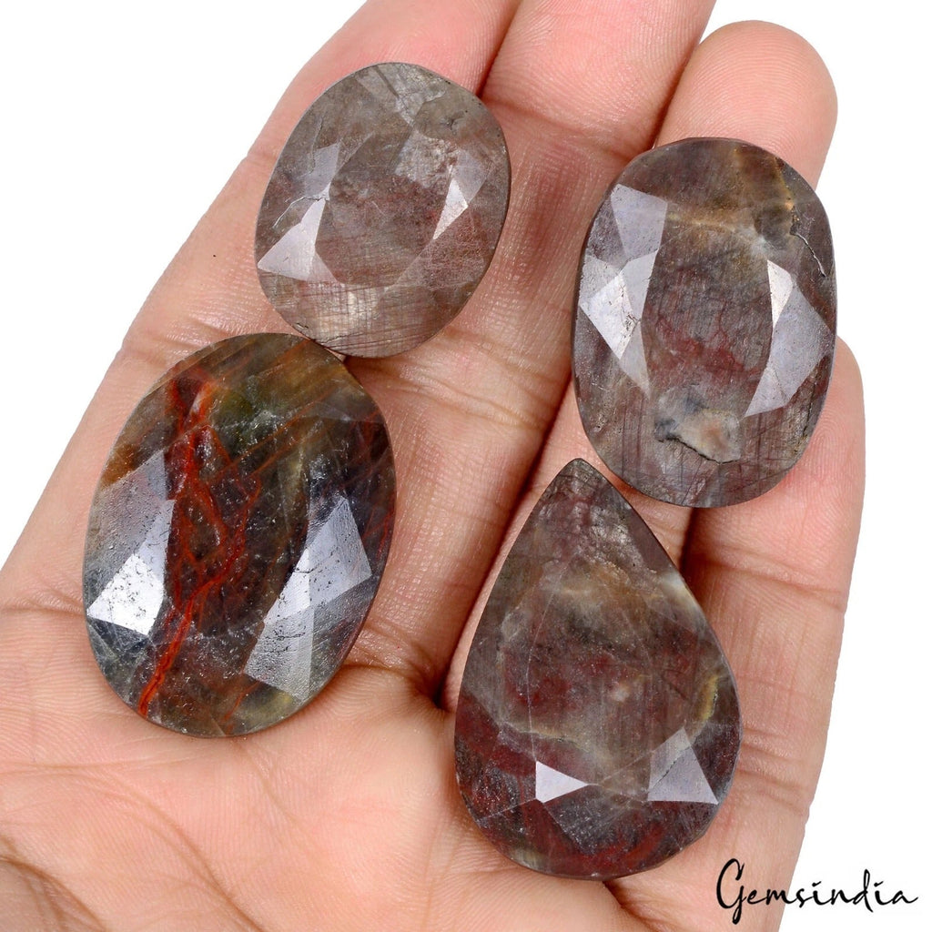 470 Ct/4Pcs Natural Untreated Brown Sapphire with Red Streaks Mix Cut Loose Gems