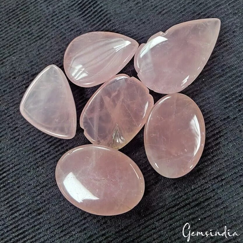 400 Cts/6 Pcs Natural Untreated Pink Rose Quartz Mix Hand Carved Loose Gems Lot