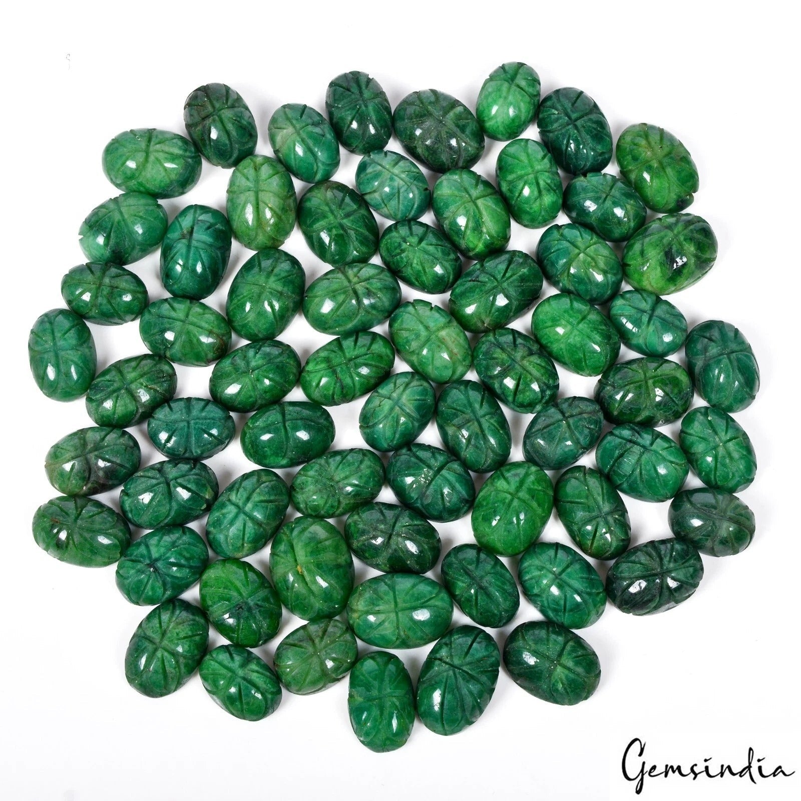 850 Cts/64 Pcs Natural Brazilian Dark Green Emerald Oval Carved Gems For Jewelry