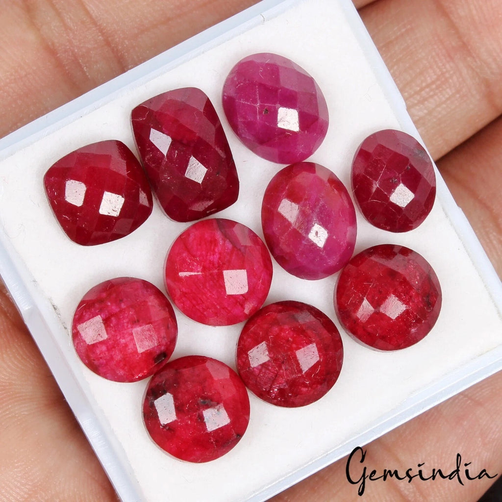 Ruby Lot, Loose Gemstone, Color Enhanced, Red — 10 Pieces, 10mm, 45.70 Ct, Madagascar