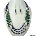 604 Cts Natural Blue lapis Green Emerald White Pearl Beaded Handmade Jewelry Set