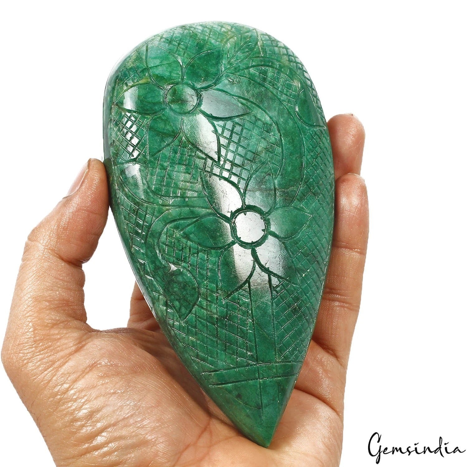 2100 Cts Natural Brazilian Green Emerald Pear Carved Huge Loose Earth Mined Gem