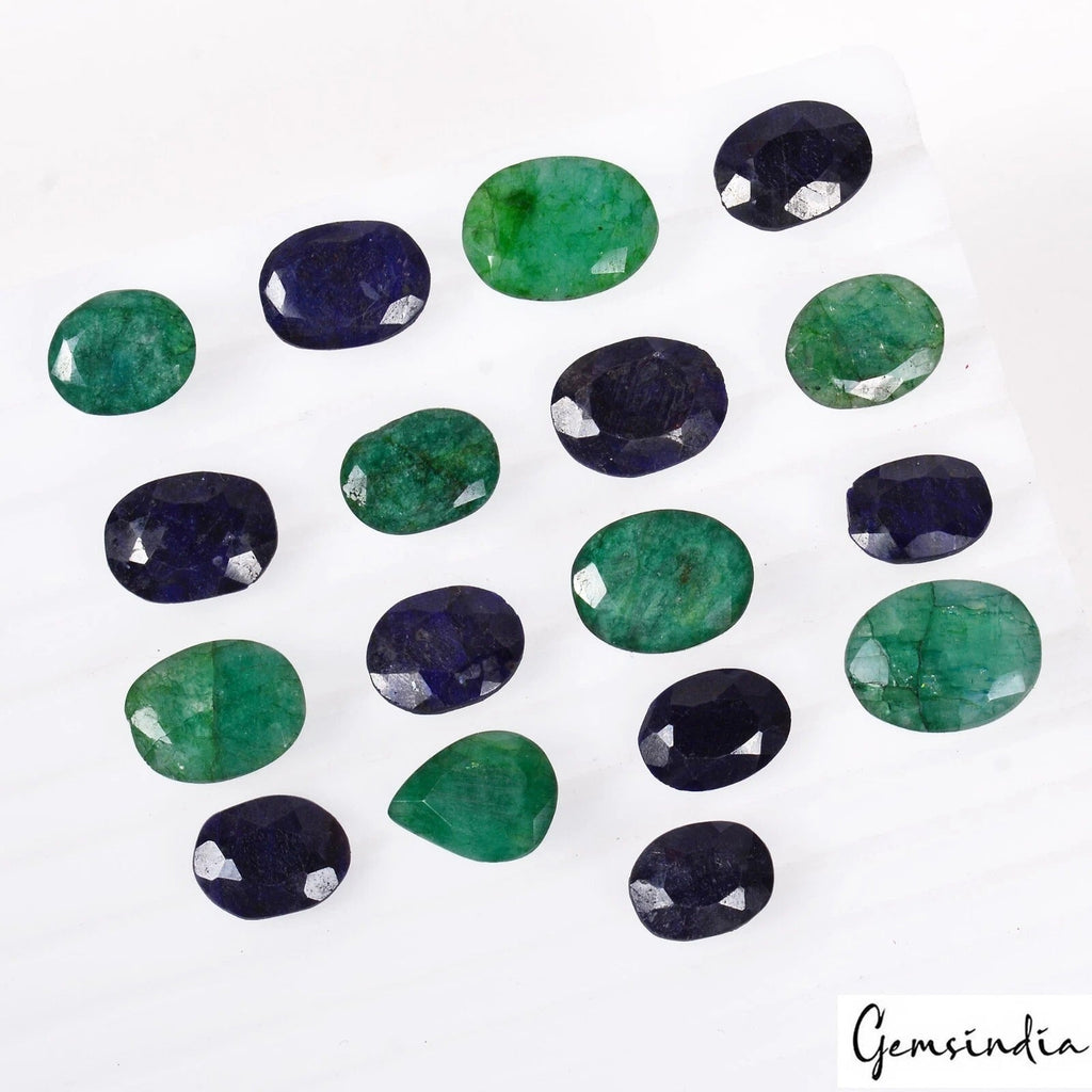 190.00 Ct Natural Blue Sapphire Emerald Mix Cut Faceted Loose Gemstone Lot 17Pcs