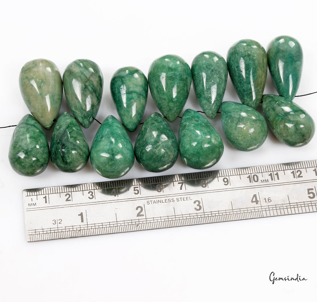 1000 Ct/14 Pcs Natural Emerald Gem Pear Drop Cabochon Drilled Beads/Briolettes