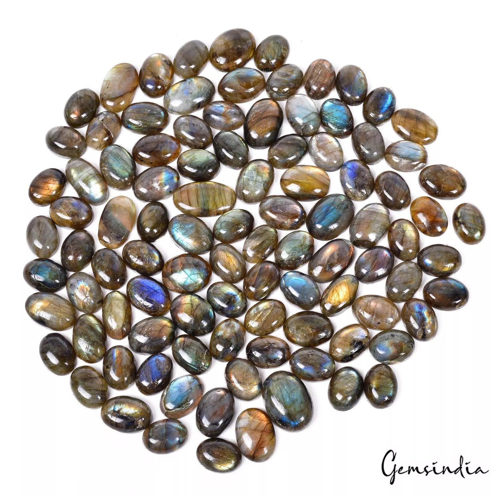 1020 Ct Natural Labradorite Oval Cabochon Multi shine Untreated Gemstones~ 98 pc
