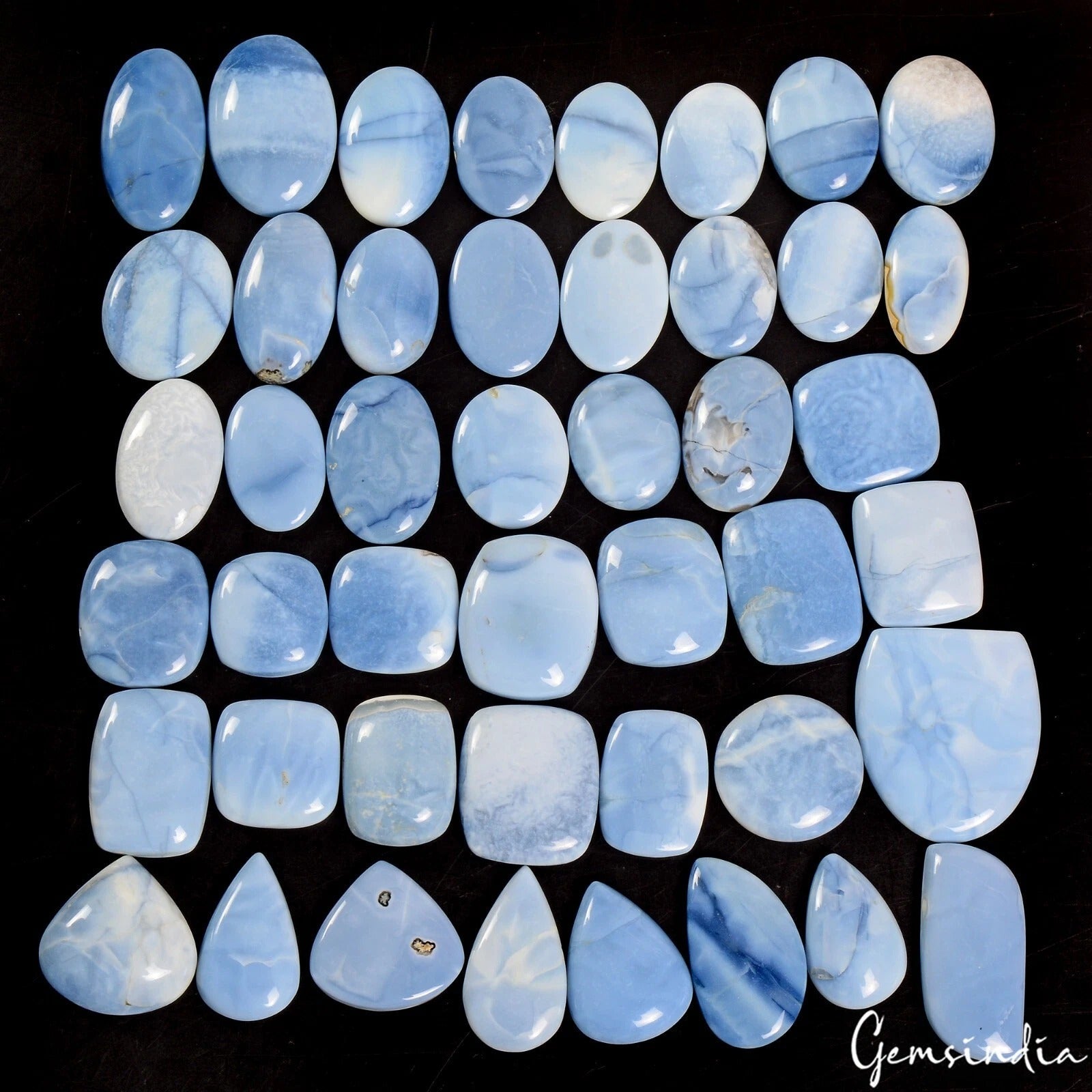45 Pcs Natural Blue Opal 22-39mm Loose Cabochon Gemstones Wholesale Lot 1250 Ct