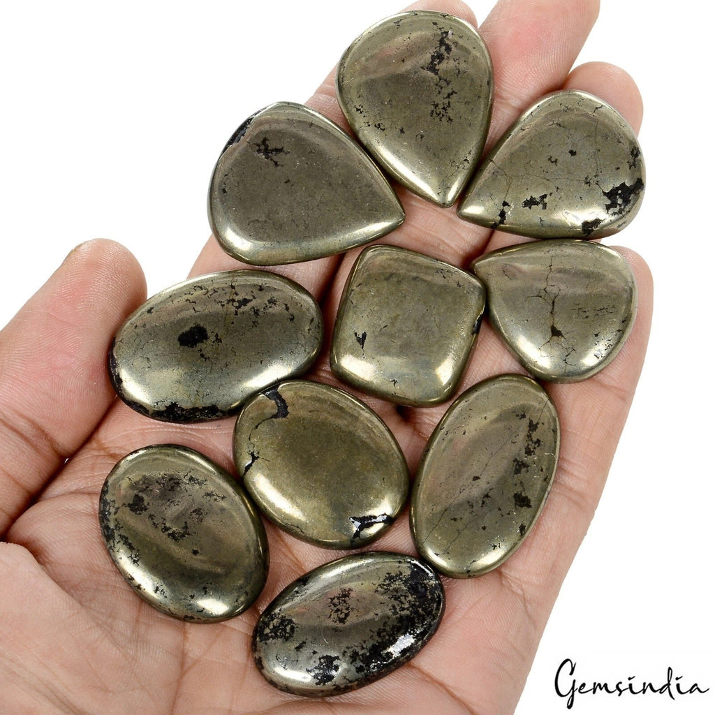 570 Cts/10 Pcs Natural Untreated Peru Apache Gold Pyrite Mixed Cab Loose Gem Lot