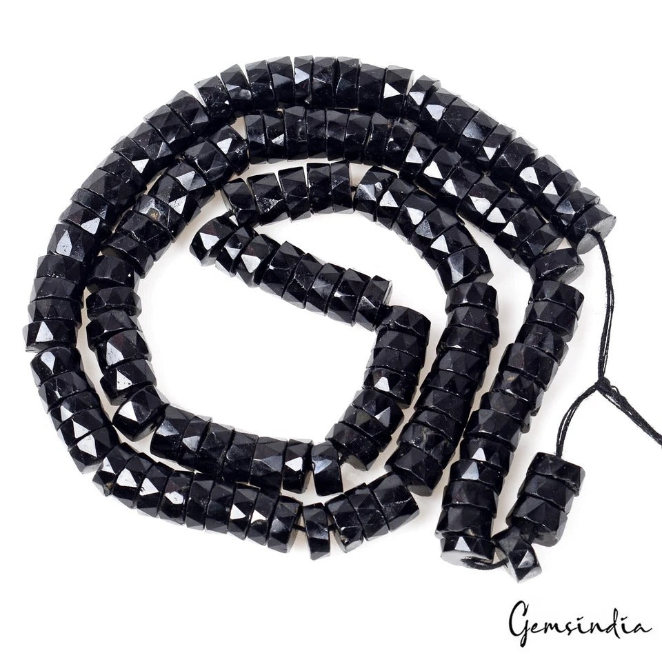 Black Spinel 6-7mm Round Checker Cut AAA Grade Gemstones Beads Strand 16" Each