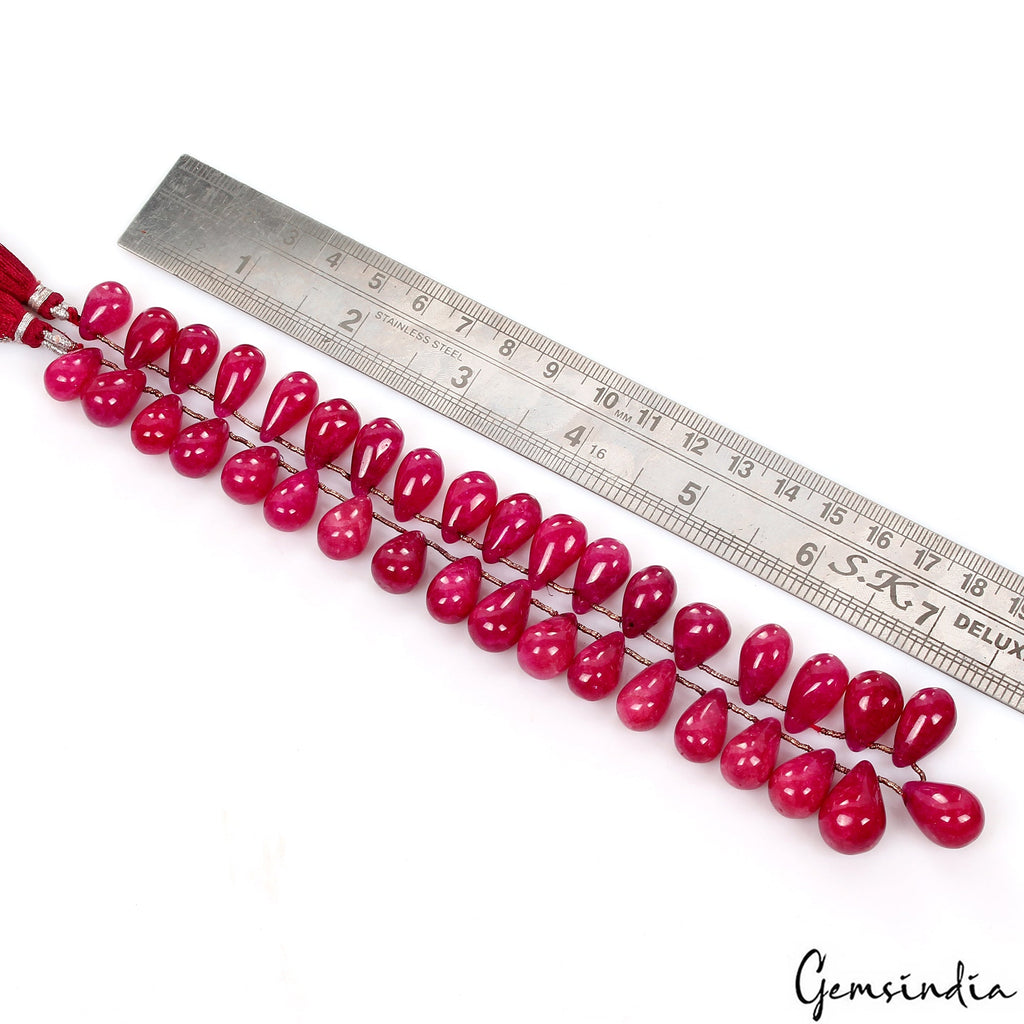 15" Red Quartz Smooth Pear Drop Polished Bead/Briolettes, 36 Pc 12-17mm/330 Ct