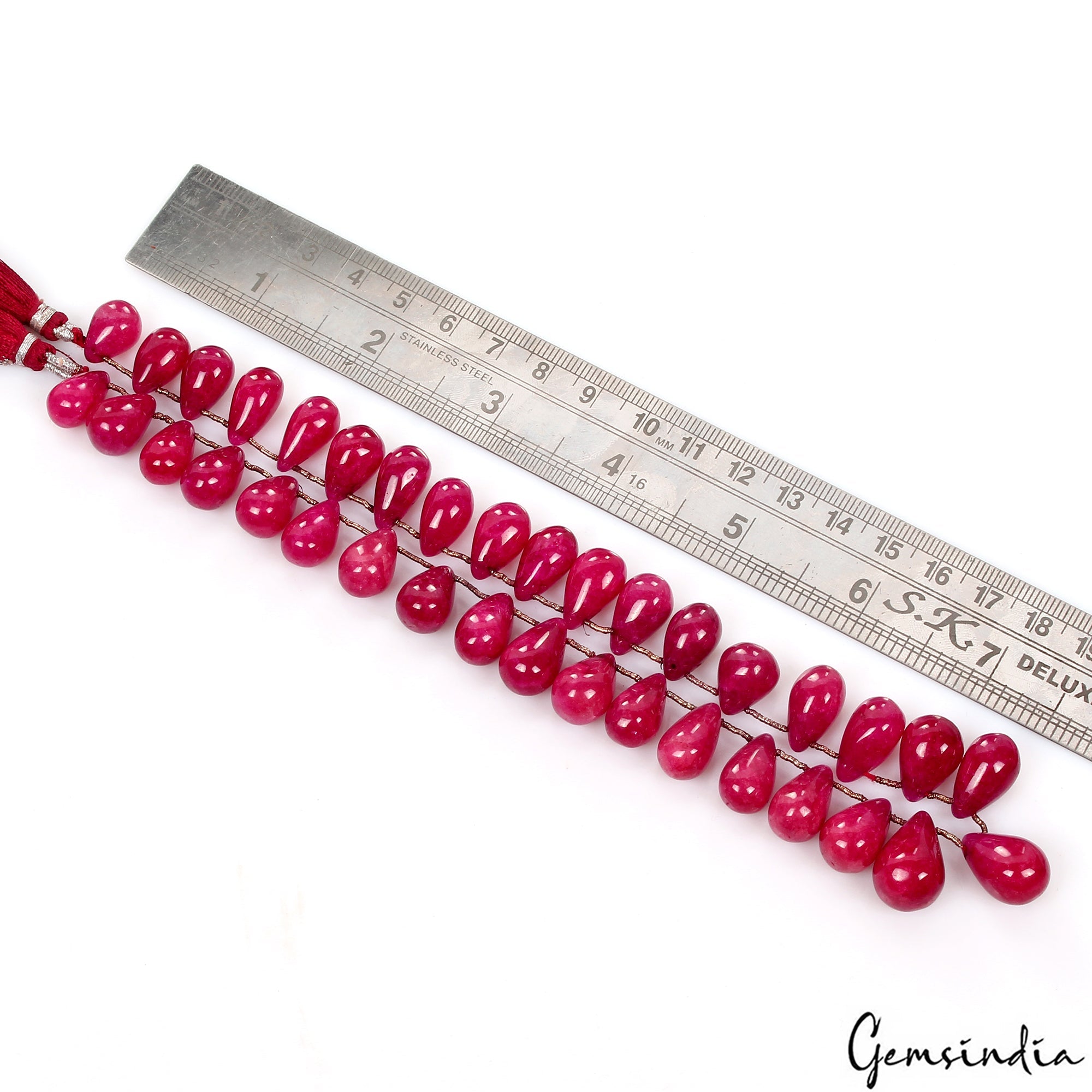 15" Red Quartz Smooth Pear Drop Polished Bead/Briolettes, 36 Pc 12-17mm/330 Ct