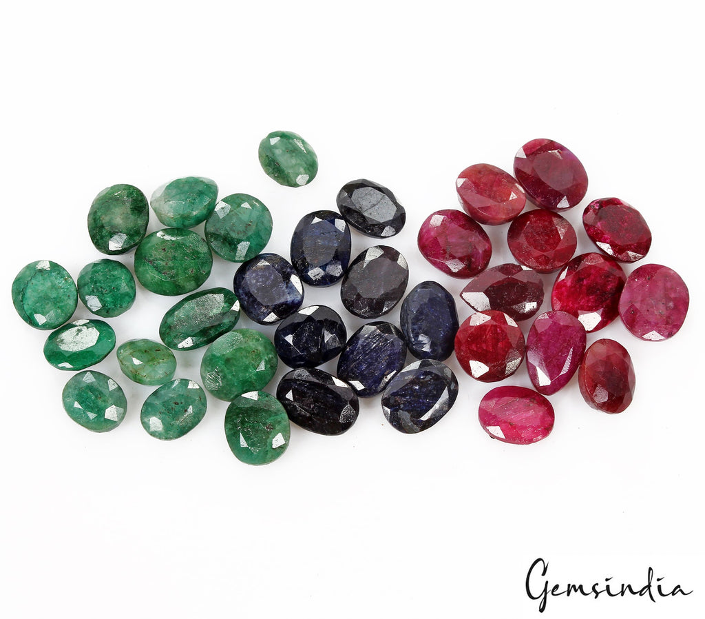 198.20Ct/35 Pcs Natural Red Ruby Green Emerald Blue Sapphire Mix Cut Loose Gems