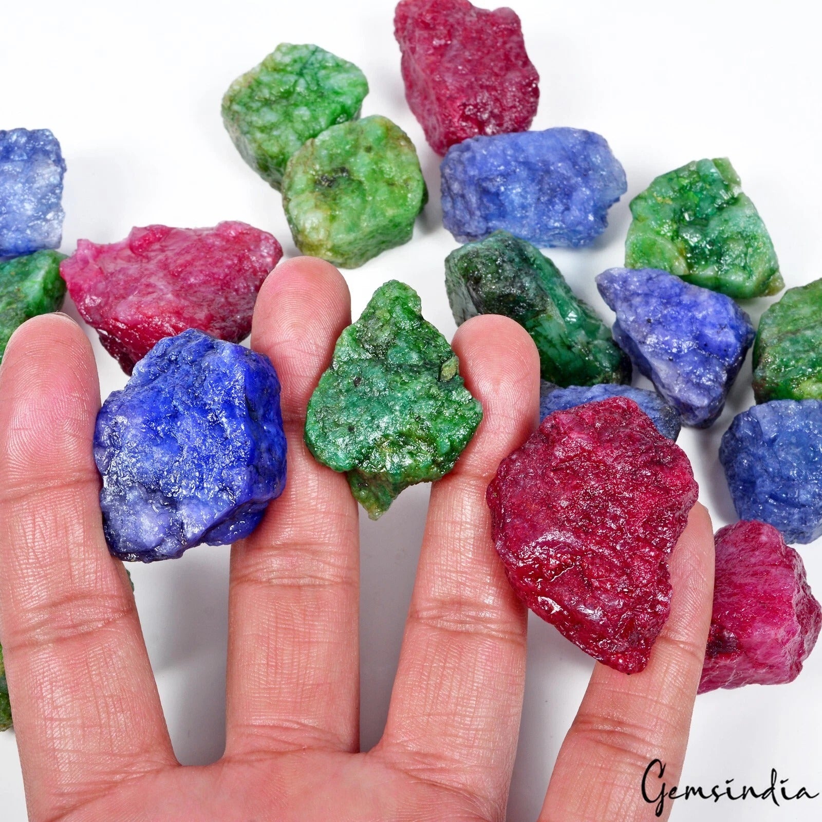 Blue Beryl Rough Specimen, Color Enhanced — 19 Pieces, 24mm to 41mm, 2350 Ct