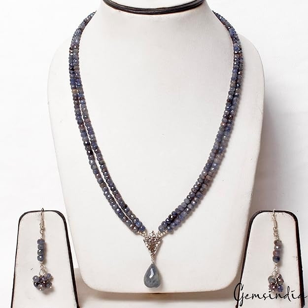 361.40 Cts Natural Untreated Blue Sapphire Gem Round Beaded Handmade Jewelry Set