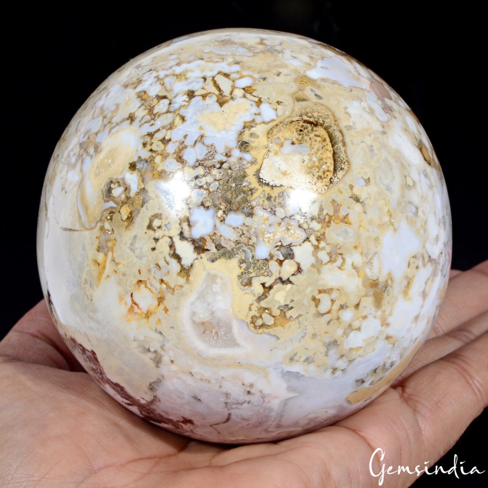 1.3 Kilo Natural Ocean Jasper Gem Crystal Healing Mineral Huge Sphere Gem 3.75"