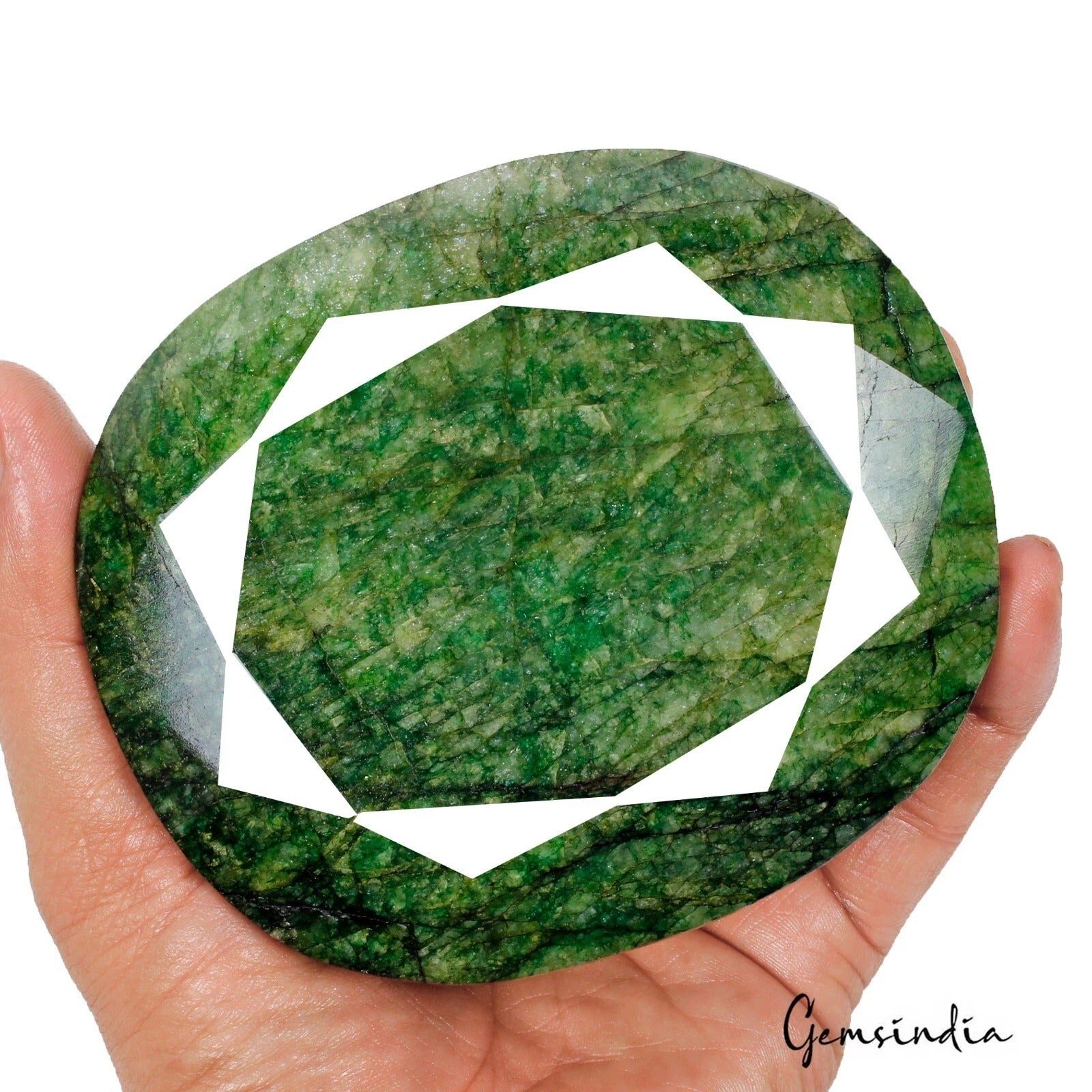 Emerald Loose Gemstone, Oval Cut, Color Enhanced — 114 x 98 x 56mm, 5000 Ct