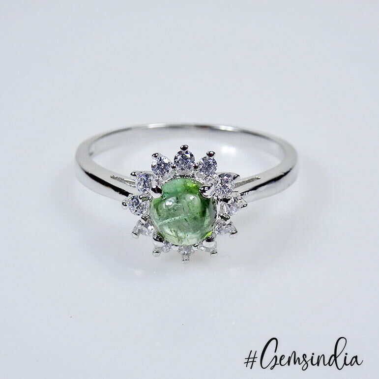 1.87 Gram Natural Green Tourmaline Sterling Silver Handmade Designer Ring 7 US