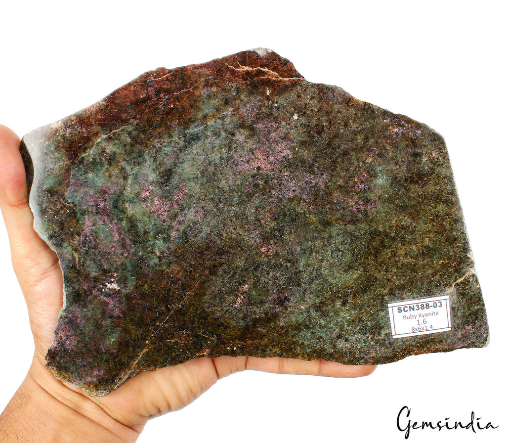 1.6kilo Ruby Kyanite Rough Slab Uncut Untreated Crystal Display Specimen w/Stand