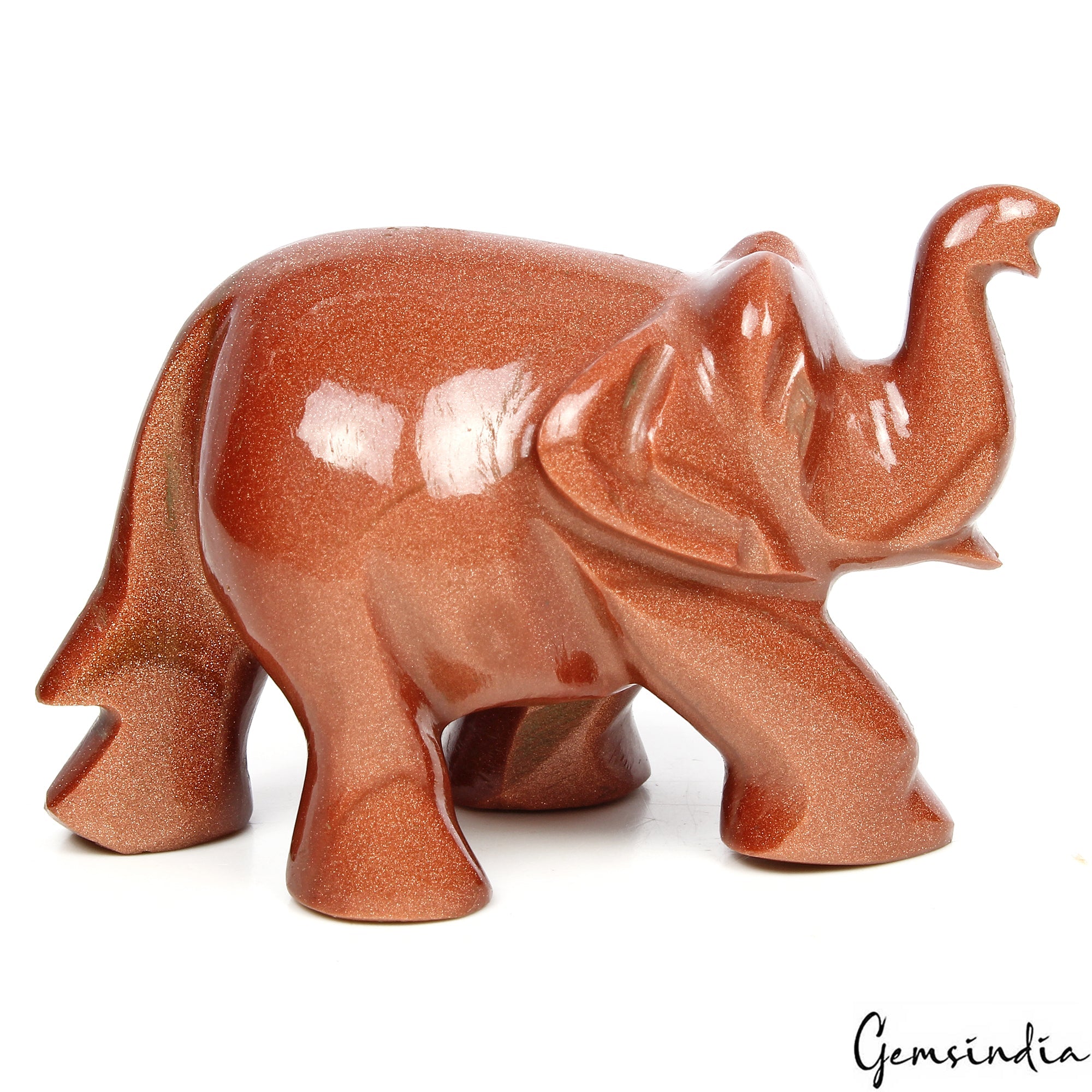 Handmade 590 Ct Natural Brown Sunstone Elephant Art Work Sculpture/Home Decor