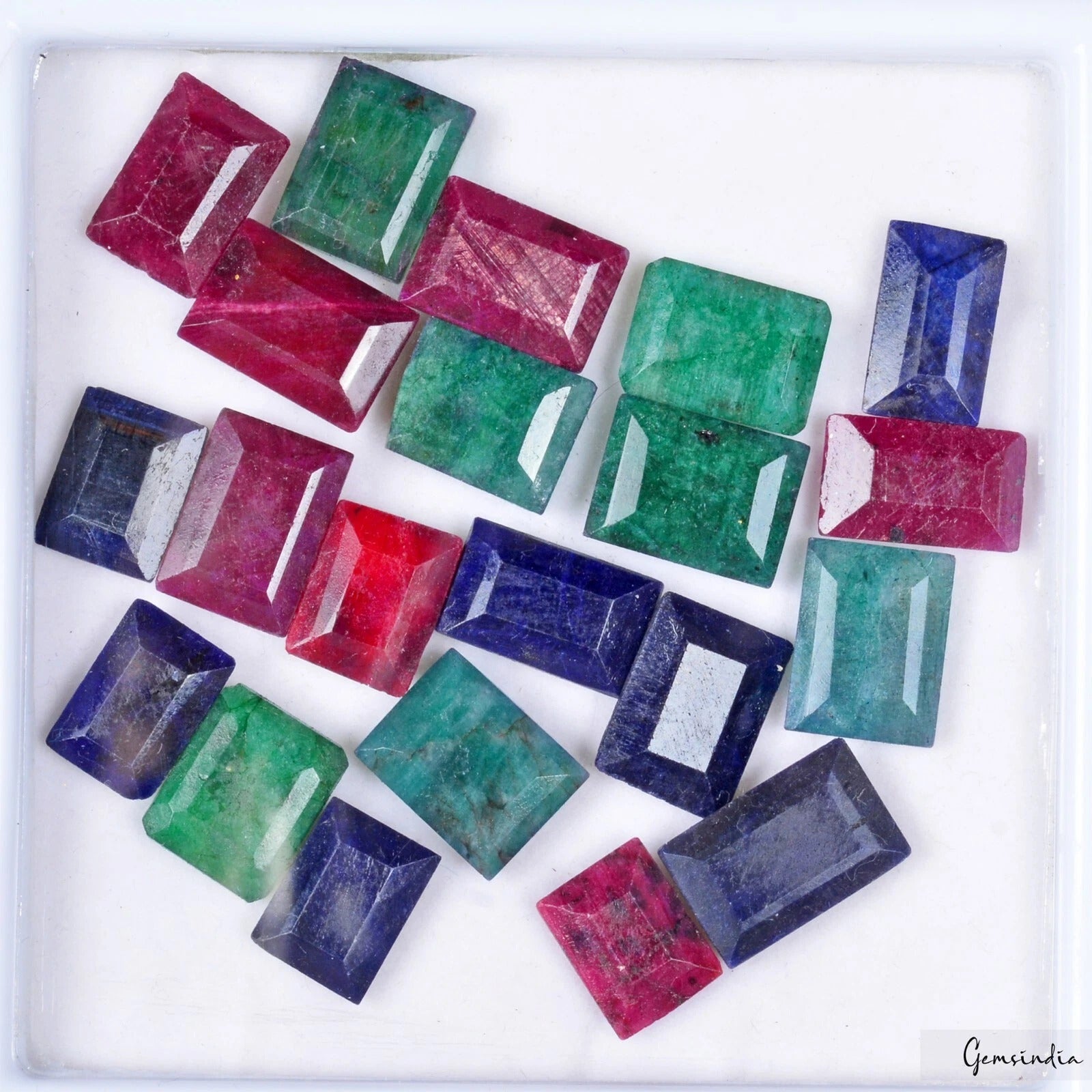 350 Ct/21 Pcs Natural Multi Color Ruby Emerald Sapphire Baguette Cut Loose Gems