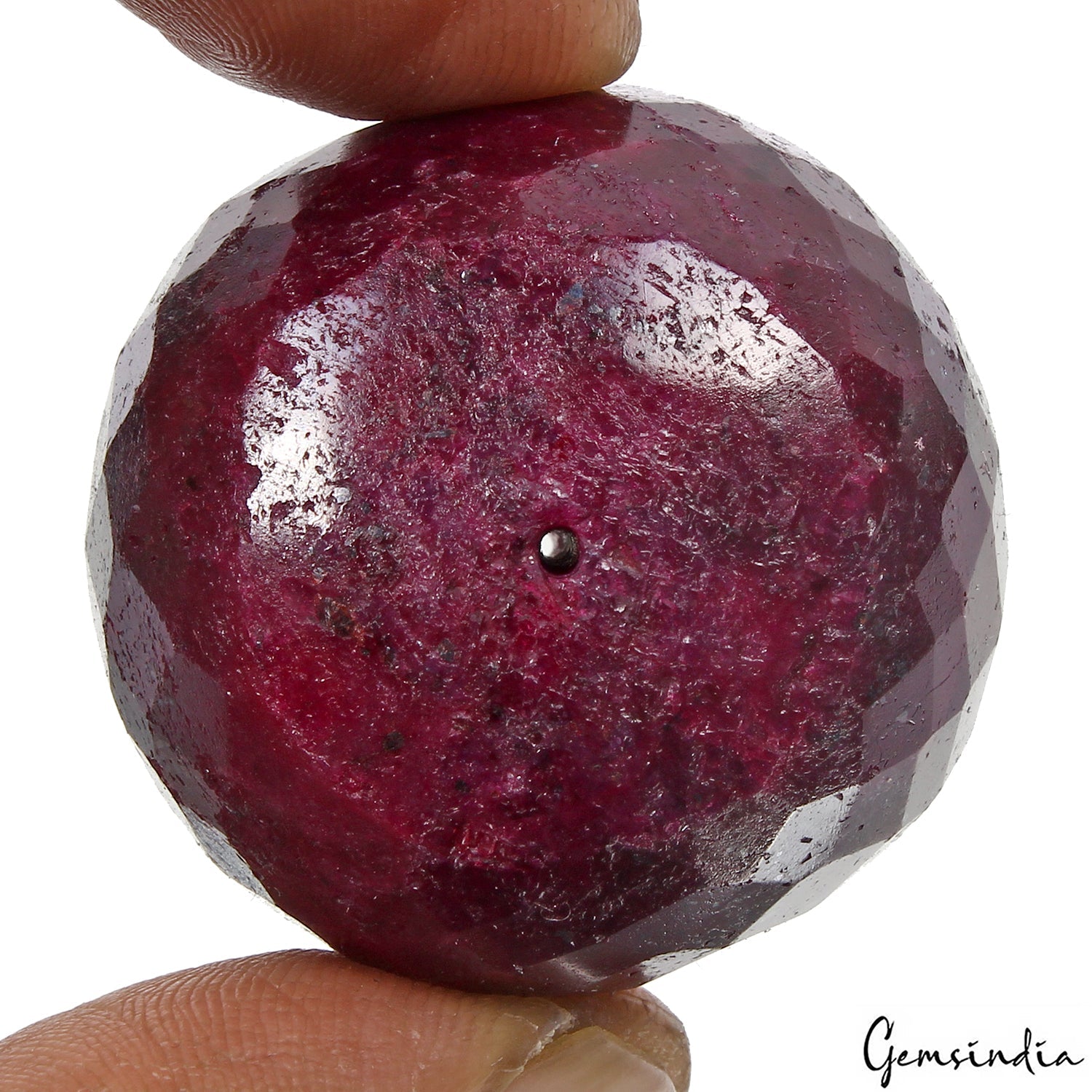 Certified 330 Cts Natural Red Ruby Round Checker Cut Drilled Bead Loose Gemstone