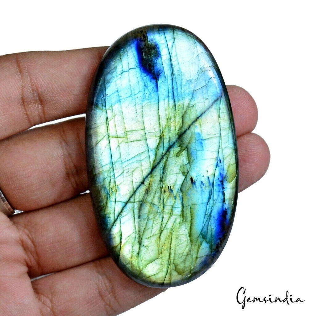 Labradorite Cabochon, Blue — 69 x 40 x 8 mm, 216.40 Ct