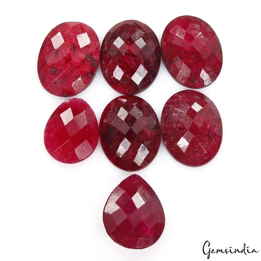 Certified 100 Cts/7 Pcs Natural Red Ruby Mix Checker Cut Loose Jewelry Gemstones