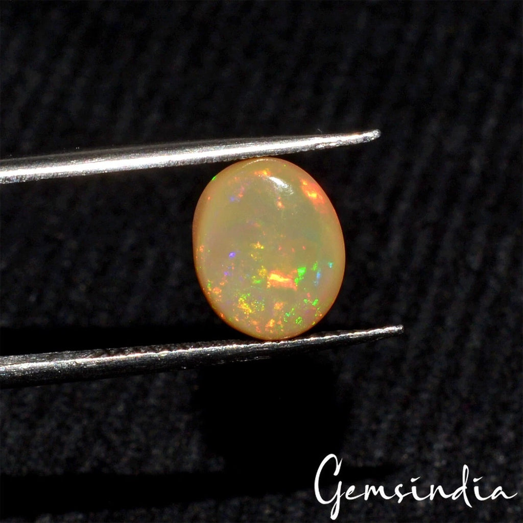 Fire Opal Loose Gemstone, Oval Cabochon, Untreated — 9x8x4 mm, 1.50 Ct, Ethiopia