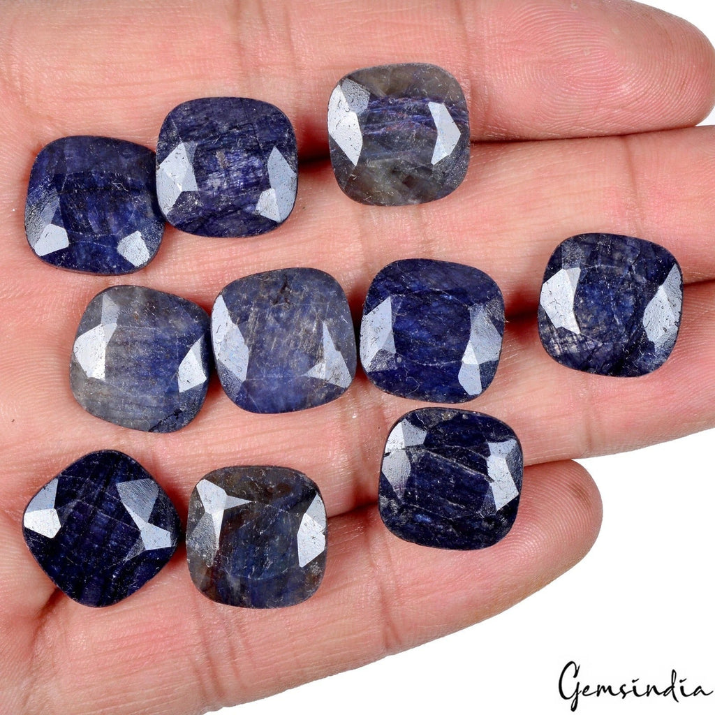 Certified 144.20 Cts/10 Pcs Natural Blue Sapphire Cushion Checker Cut Loose Gems