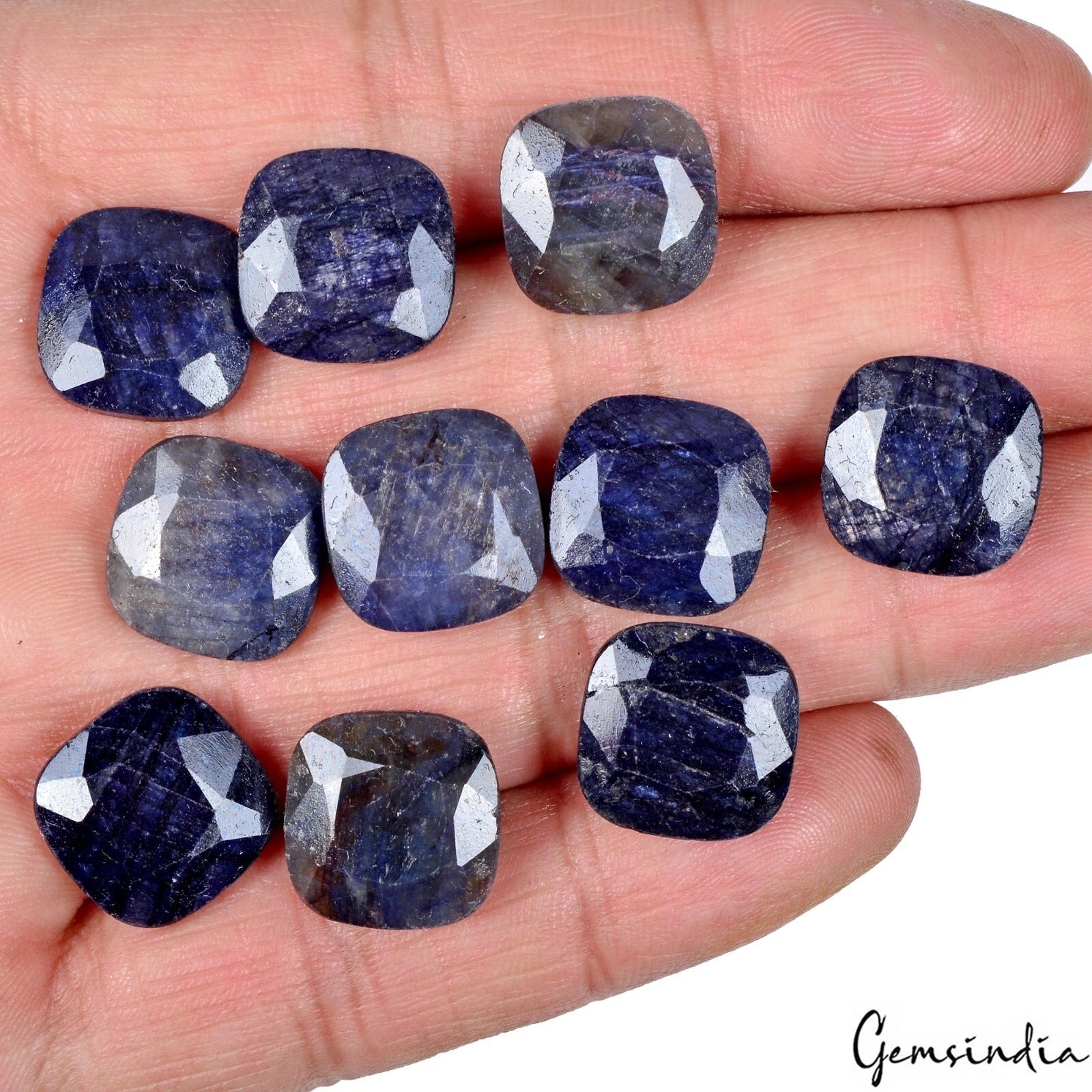 Certified 144.20 Cts/10 Pcs Natural Blue Sapphire Cushion Checker Cut Loose Gems