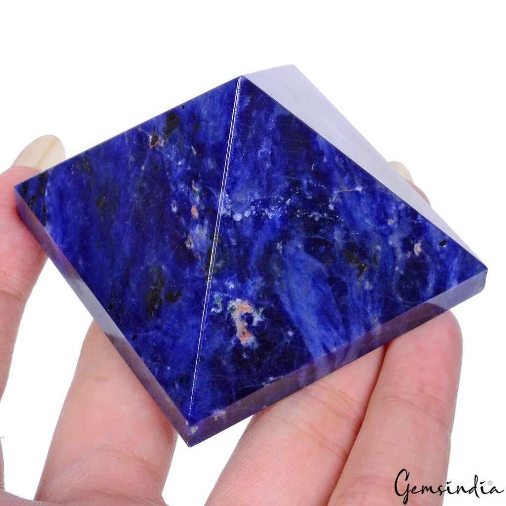 630Ct Natural Sodalite Pyramid Crystal Healing Huge Gem for Positive Energy-1.5"