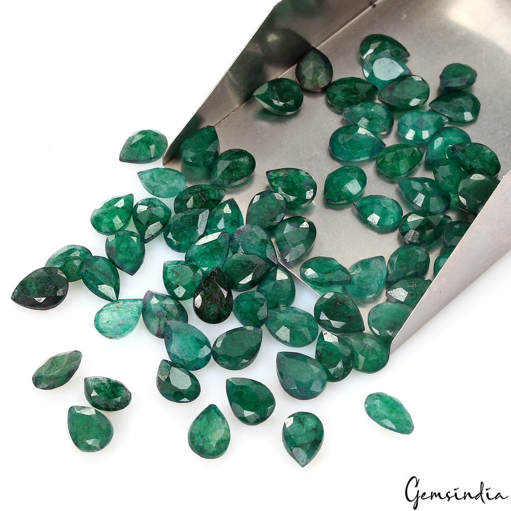 Certified 100% Natural Green Zambian Emerald Pear Cut Loose 7x5mm Gemstones Lot