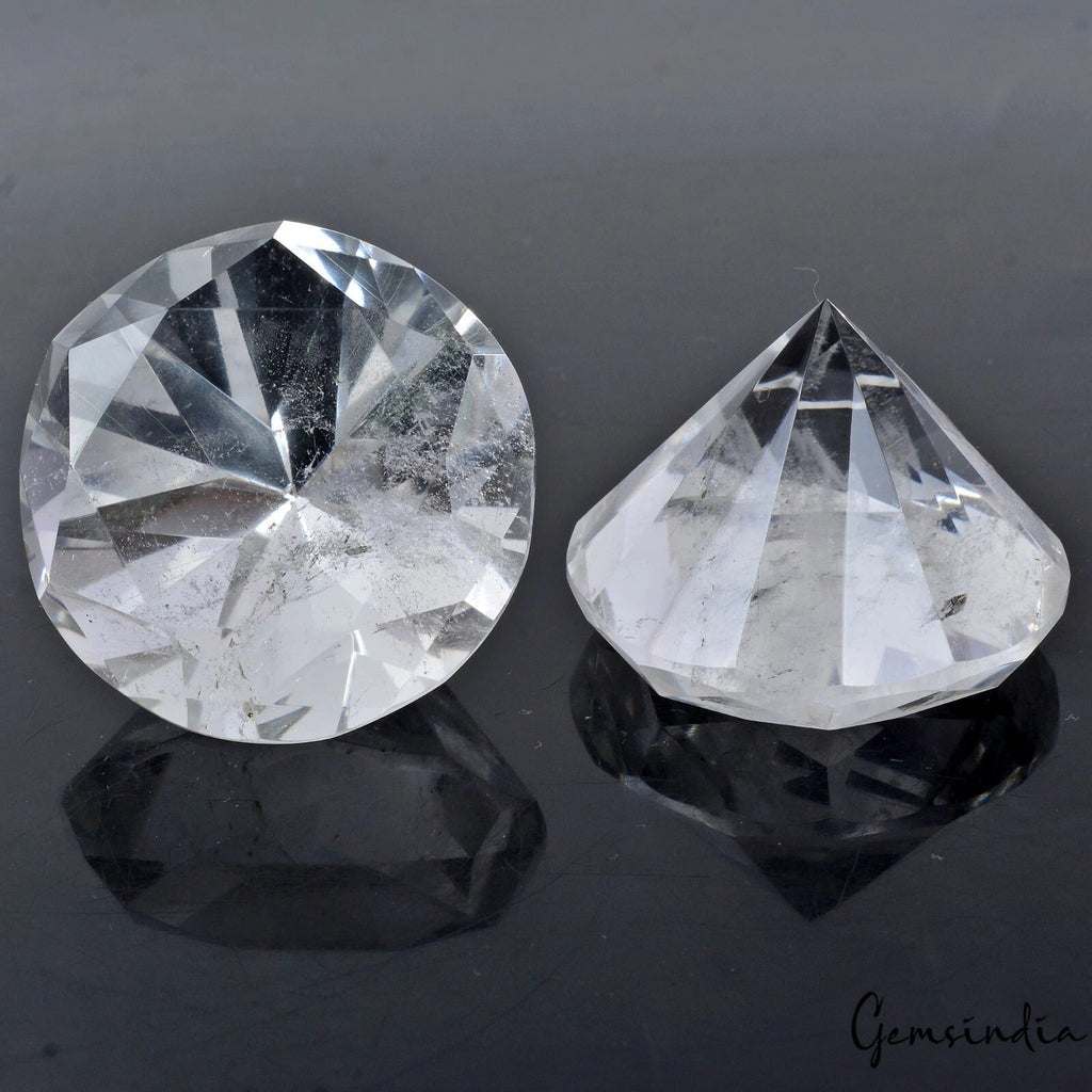 266.50 Cts Natural Untreated White Crystal Quartz Mineral Round Diamond Cut Gem