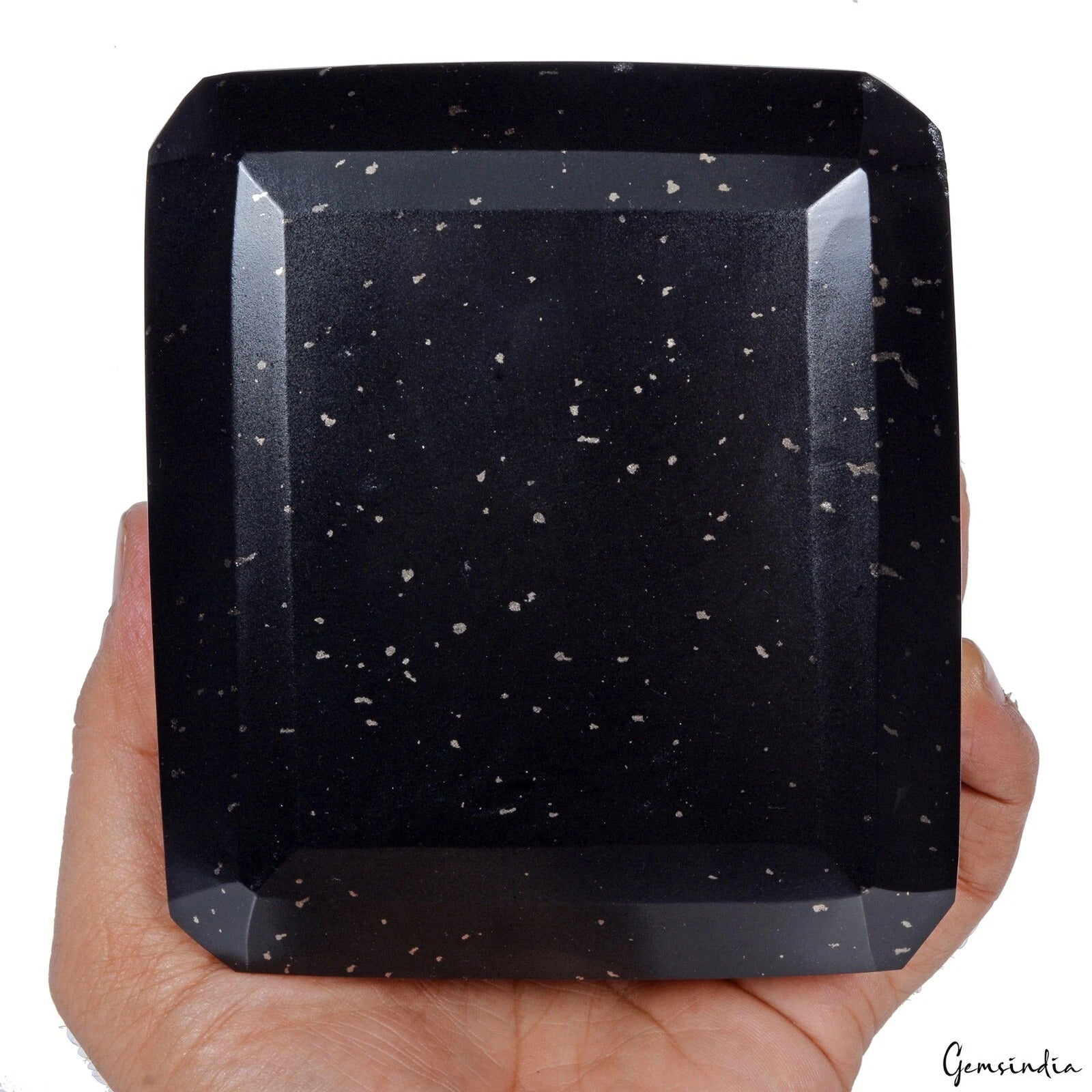 2Kg Natural Untreated Black Obsidian With Gold Fleck Octagon Cut Museum Size Gem