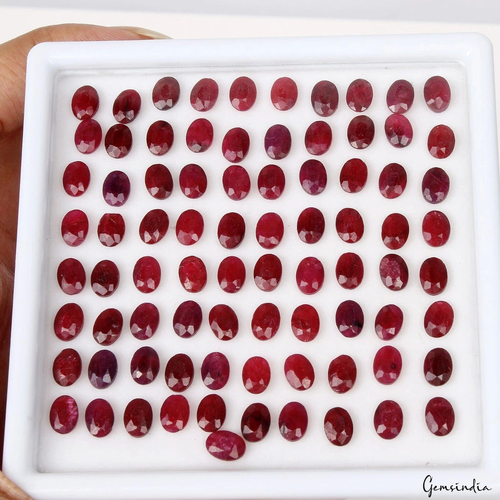 98.30 Ct/81 Pcs Natural Dark Red Ruby Calibrated 7*5mm Oval Cut Gems For Jewelry