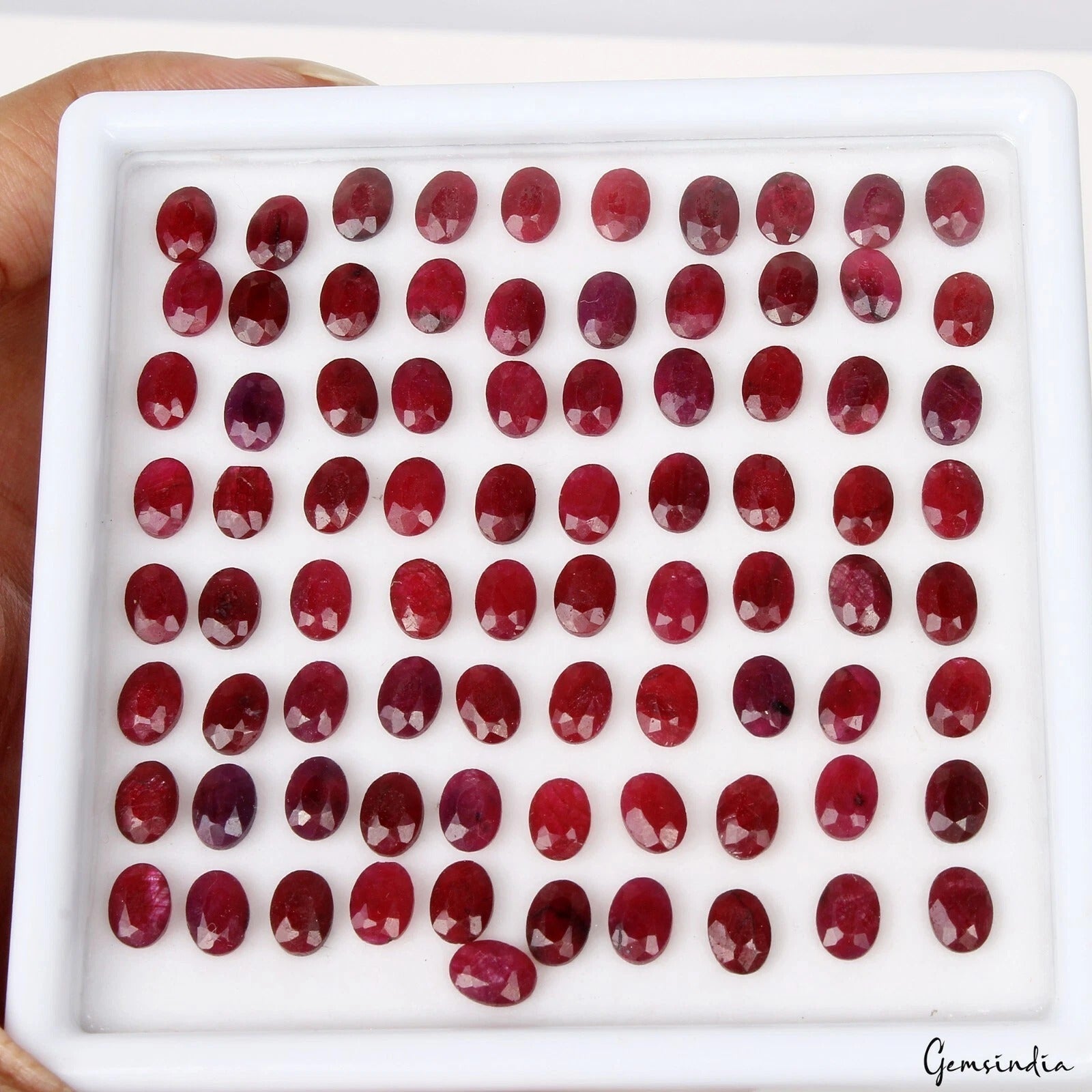 98.30 Ct/81 Pcs Natural Dark Red Ruby Calibrated 7*5mm Oval Cut Gems For Jewelry