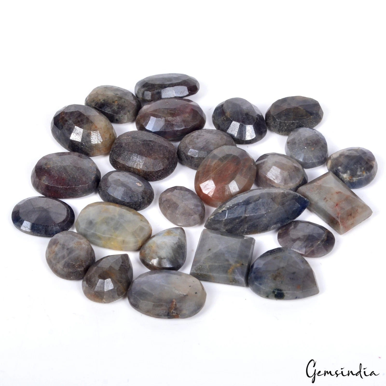 26 Pc Natural Blue Gray Sapphire Mix Cut Loose Faceted 12-25mm Gemstones ~290 Ct