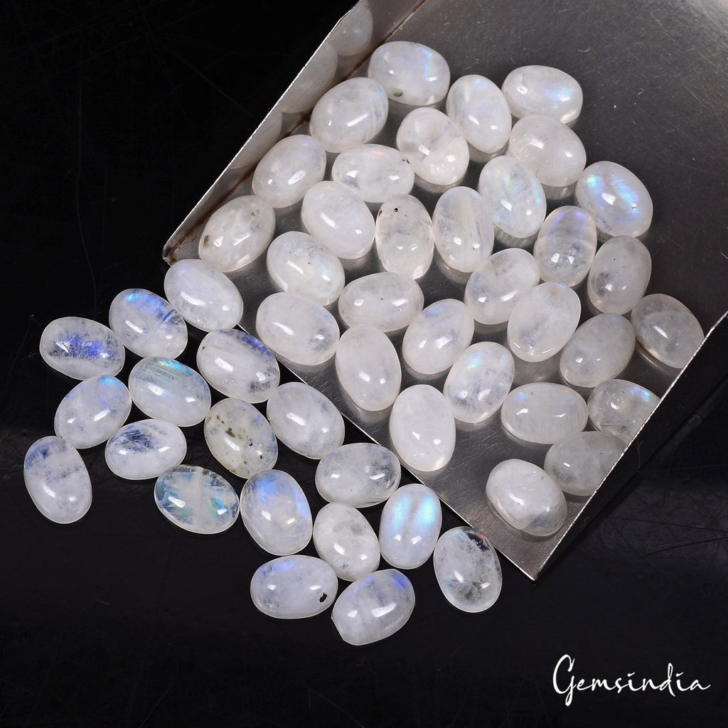 Certified 52.50 Ct/50 Pcs Natural Blue Shine Moonstone Oval Calibrated 7x5m Gems