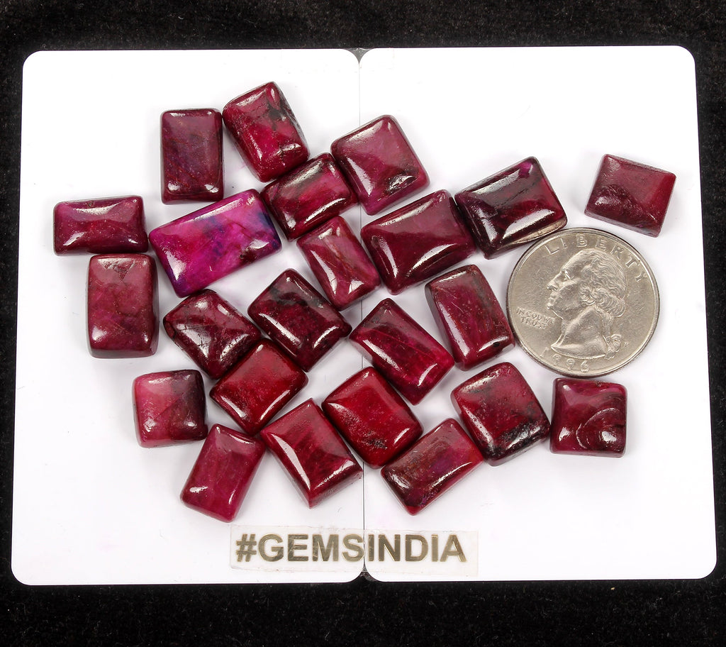 23 Pcs Natural Ruby 11-18mm Cushion Cabochon Red Loose Gemstones Ring Size