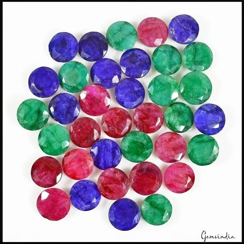 217.40 Cts/36 Pcs Natural Red Blue Green Beryl Round Faceted Cut Loose Gems Lot