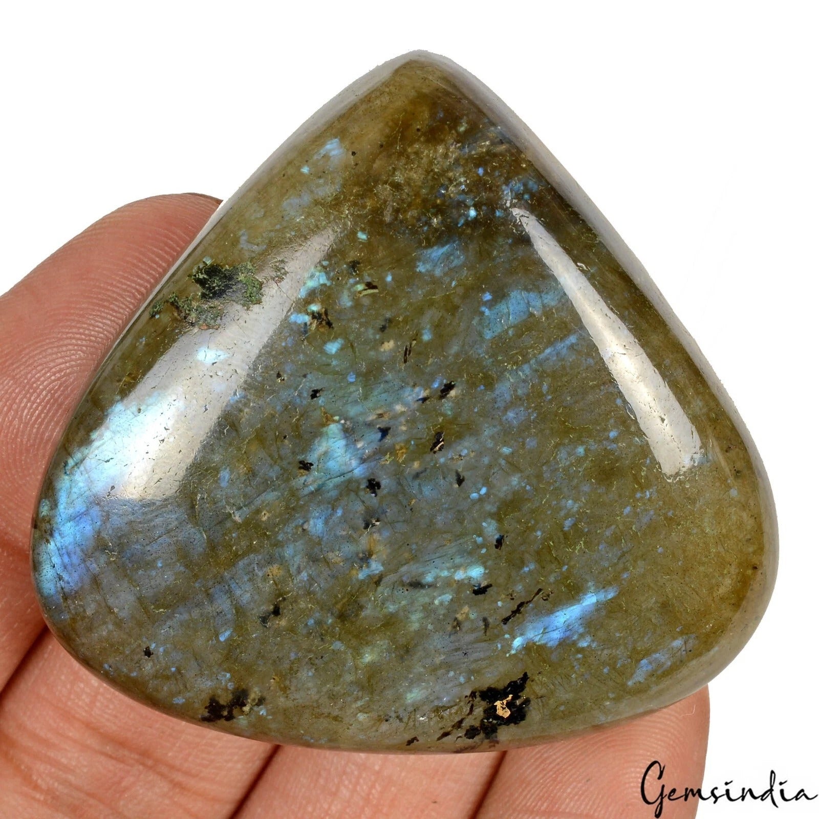 Labradorite Cabochon, Blue — 47x49x11mm, 210.00 Ct