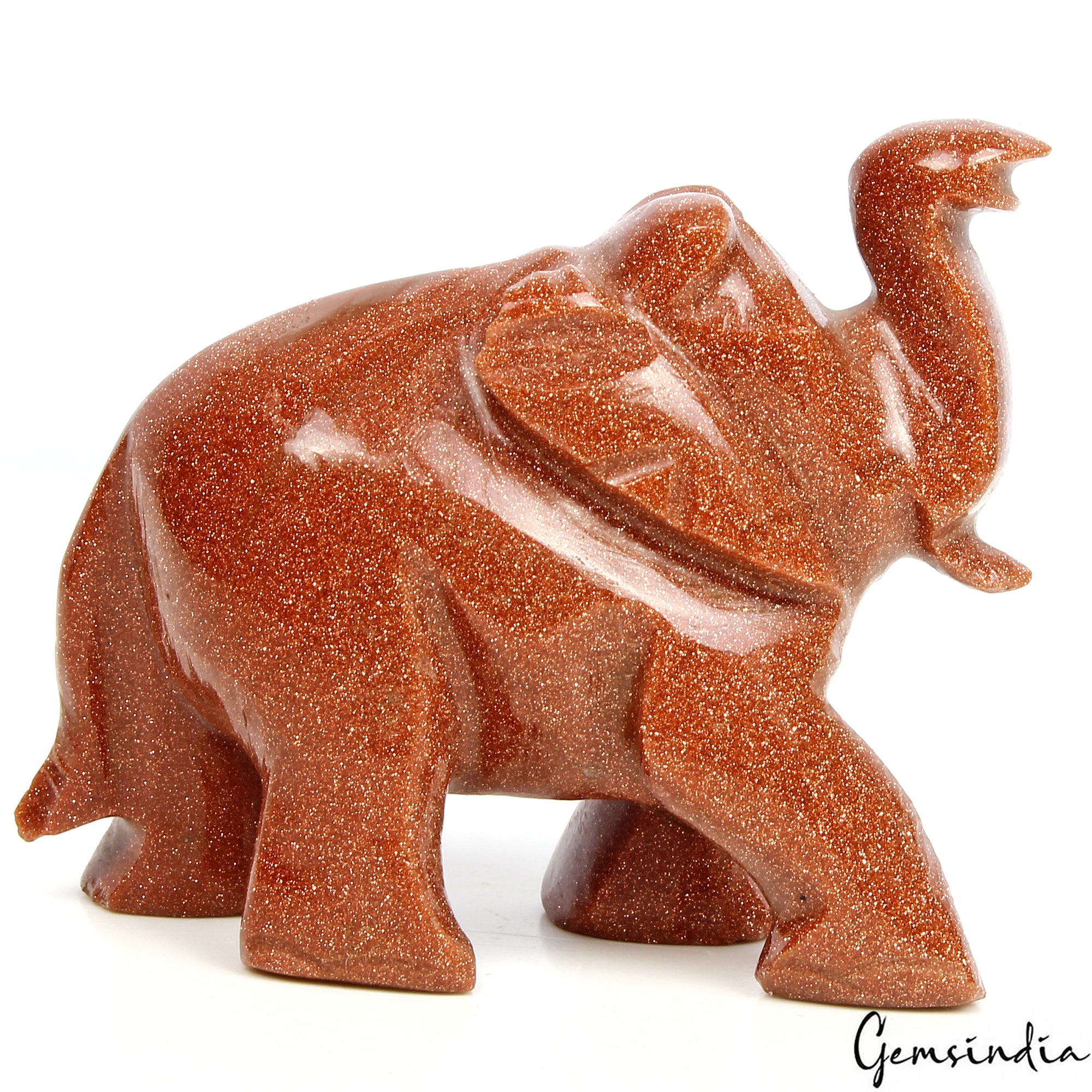 255 Ct Handmade Natural Brown Sunstone Baby Elephant Statue Sculpture ~1.7" tall