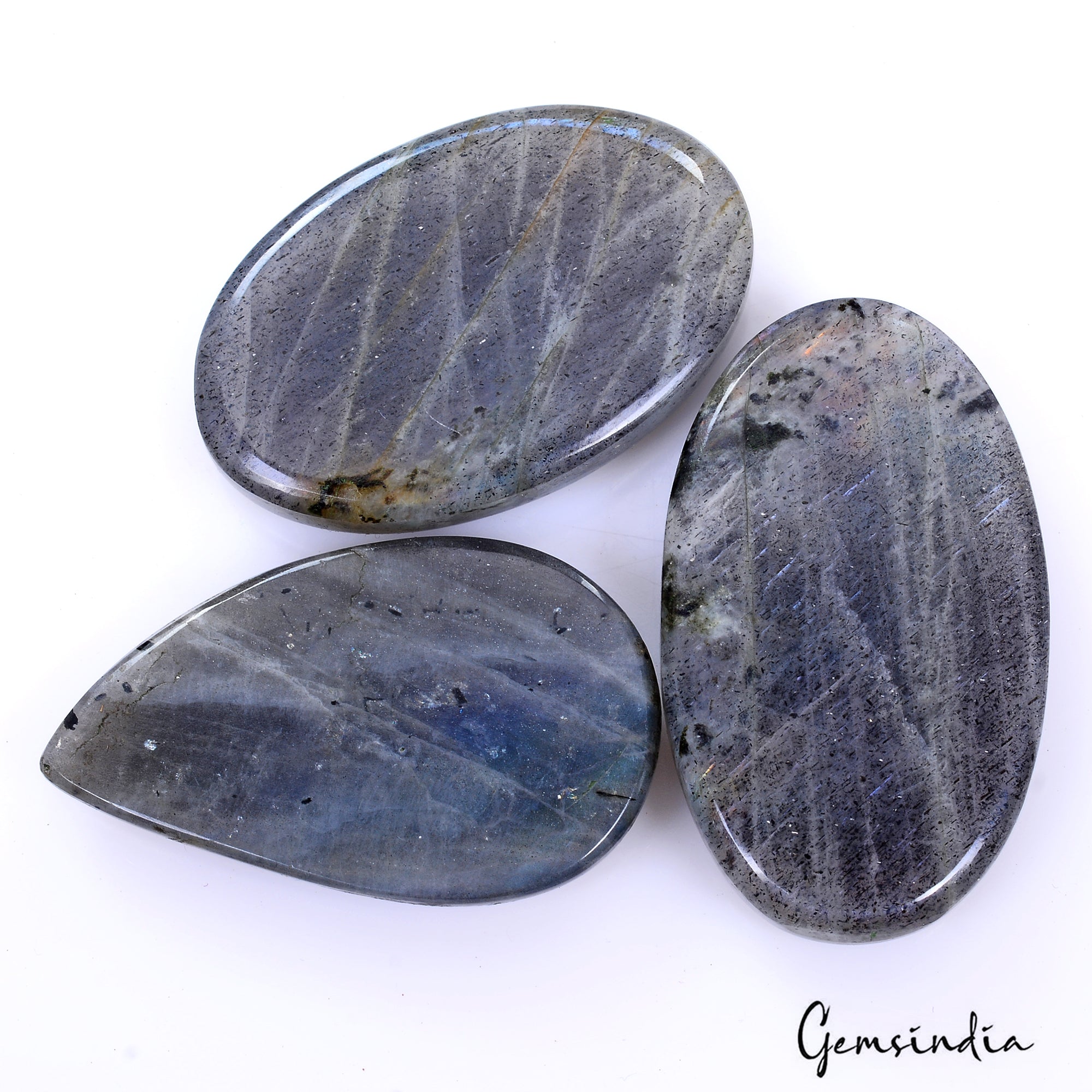 216.40 Ct Natural Labradorite Blue With Silver Shine Loose Gemstone Lot 3 Pcs