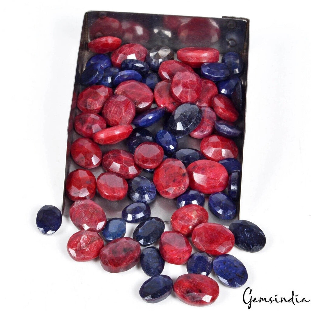 Certified 800 Ct/63 Pcs Natural Red Ruby Blue Sapphire Oval Cut Gems For Jewelry