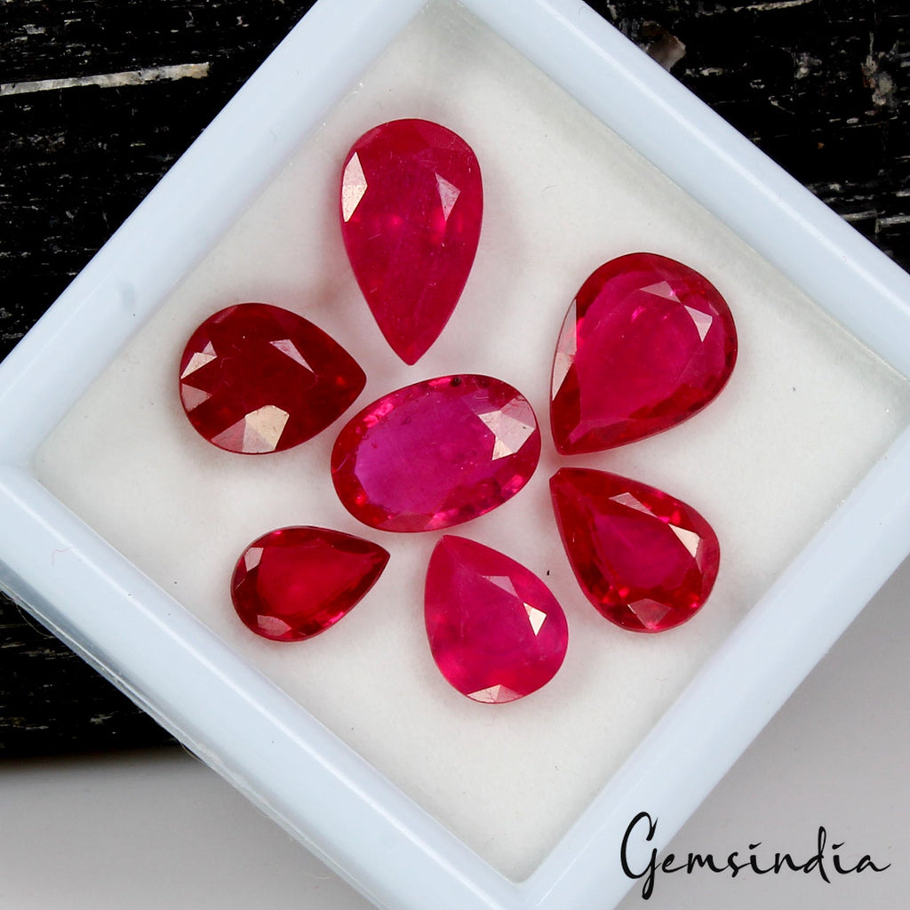 Flawless 33.50 Ct Red Pink Hydro Ruby Mix Shape Faceted Loose Gemstones 10-15mm