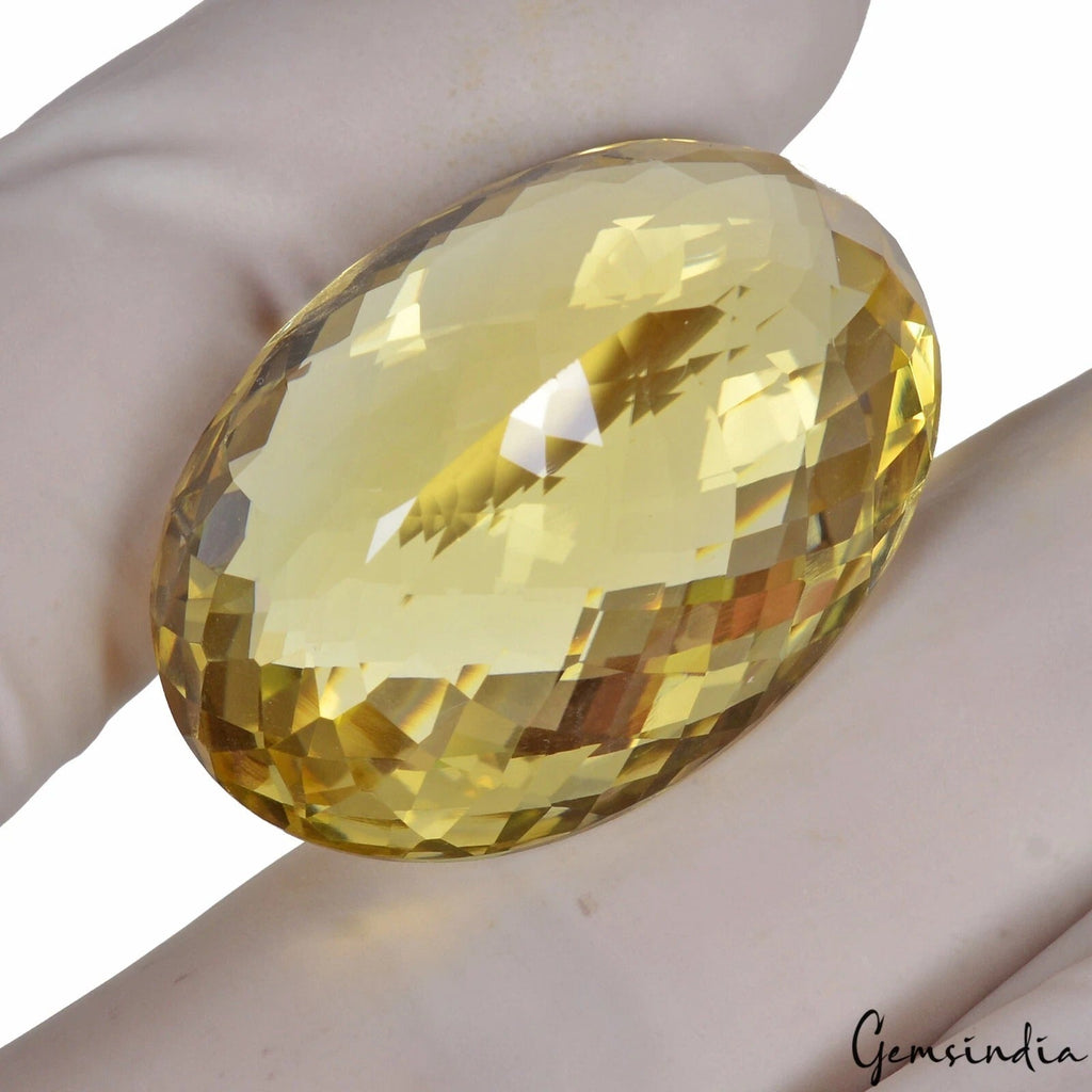 Share Certified 66.60Ct Natural Untreated Yellow Citrine Oval Checker Cut Gem F