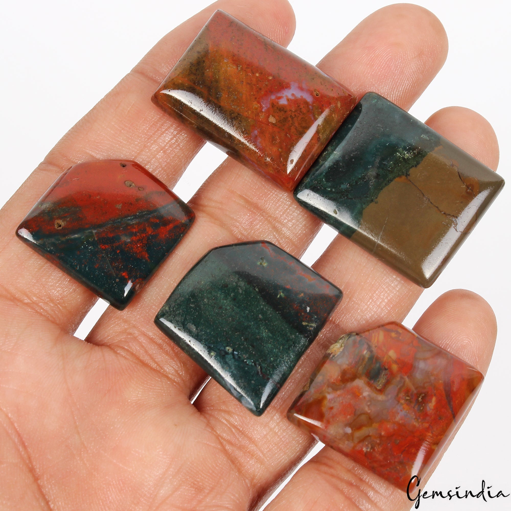 162.60 Ct/5 Pcs Natural Untreated Red Green Bloodstone Jasper Mix Cabochon Gems