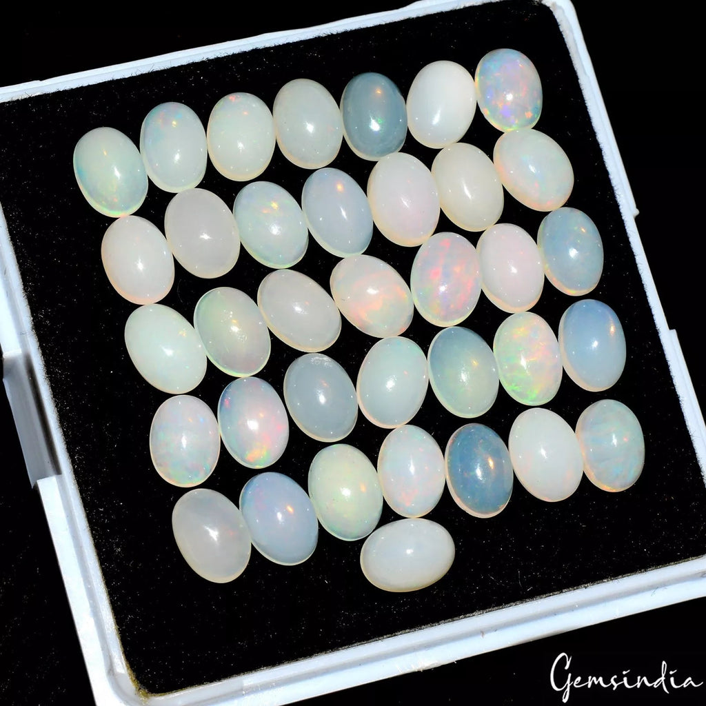 36 Pcs Natural Opal Flashy Multi Color 7mm*5mm Oval Cabochon Loose Gemstones Lot